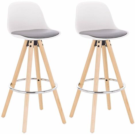 WOLTU Sgabelli da Bar Sedia Cucina con Schienale Tessuto di Lino Gambe Legno 2PZ Grigio+bianco in Ecopelle