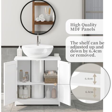 WOLTU Armadietto da Bagno Sotto Lavello Mobile bagno con Ante e Ripiano Interno Bianco