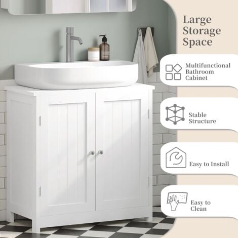 WOLTU Armadietto da Bagno Sotto Lavello Mobile bagno con Ante e Ripiano Interno Bianco