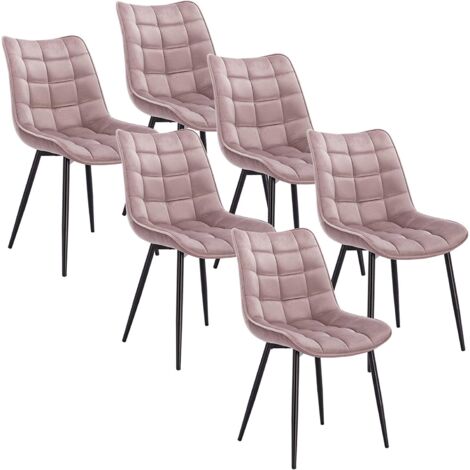 WOLTU 6x Sedia da Pranzo Retro Velluto Senza Braccioli Salotto Imbottite Cucina Rosa