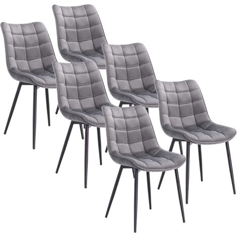 WOLTU 6x Sedia da Pranzo Retro Velluto Senza Braccioli Salotto Imbottite Cucina Grigio Chiaro