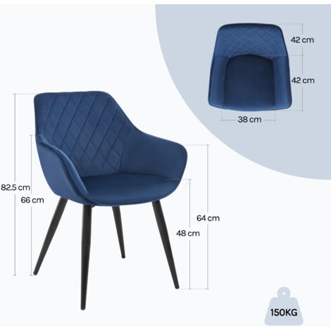 WOLTU 1 X Sedia da Cucina Poltrona per Soggiorno Imbottita Estetica in Velluto Blu