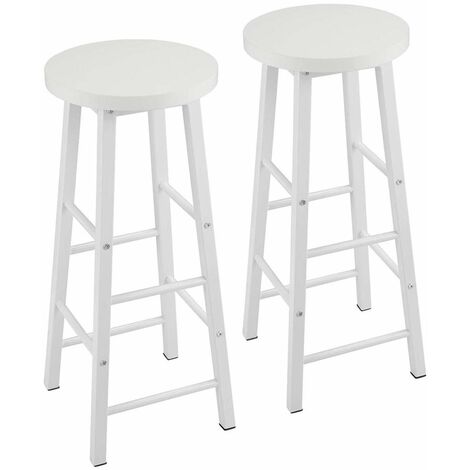 WOLTU 2 Sgabelli Legno da Bar Coppia Sedie Cucina Alta Gambe in Metallo Vintage Bianco
