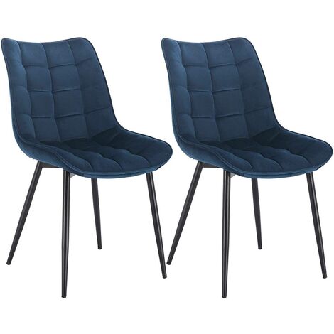 WOLTU 2x Sedia da Pranzo Retro Velluto Senza Braccioli Salotto Imbottite Cucina Blu