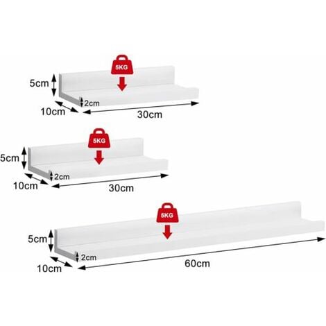 WOLTU Set di 3 Mensole da Muro Moderne, Mensole Piccole da Parete  Rettangolari, per Soggiorno, Camera da Letto, Cucina, Bagno, in Legno,  Bianco 10,5x7,7x3cm, RG9498ws : : Casa e cucina