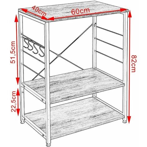 WOLTU Scaffale per Cucina in Acciaio Legno Carrello per Microonde Scaffalature Rovere