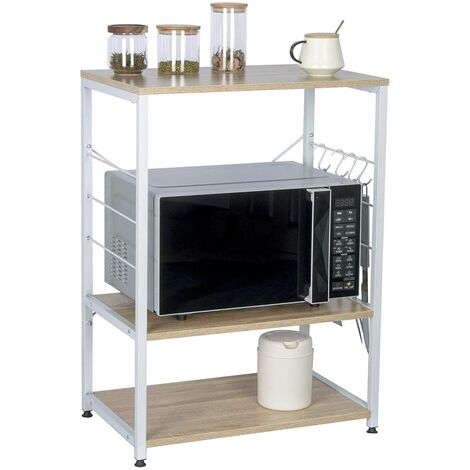WOLTU Scaffale per Cucina in Acciaio Legno Carrello per Microonde Scaffalature Rovere