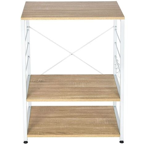 WOLTU Scaffale per Cucina in Acciaio Legno Carrello per Microonde Scaffalature Rovere