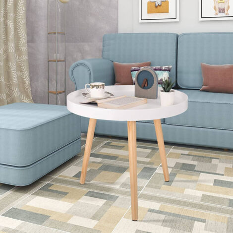 Tavolino Da Caffè Rotondo WOLTU - Design Rovere Chiaro E Nero, Struttura In Metallo, Multiuso - Foto 3