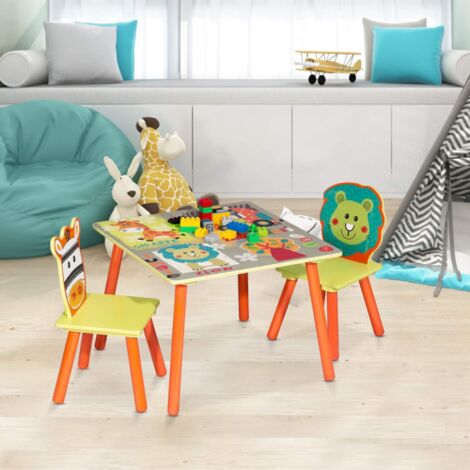 WOLTU Set di Tavolo e 2 Sedie per Bambini Gioco Tavolino Set Mobili in Legno
