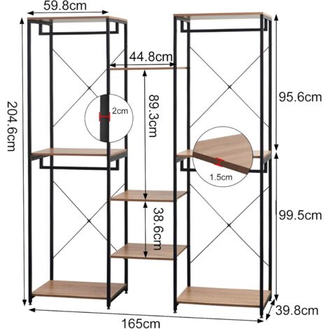 Appendiabiti In Legno WOLTU Con Ripiani - 60x40x213 Cm, Guardaroba Per Camera, Soggiorno O Negozi - Foto 9