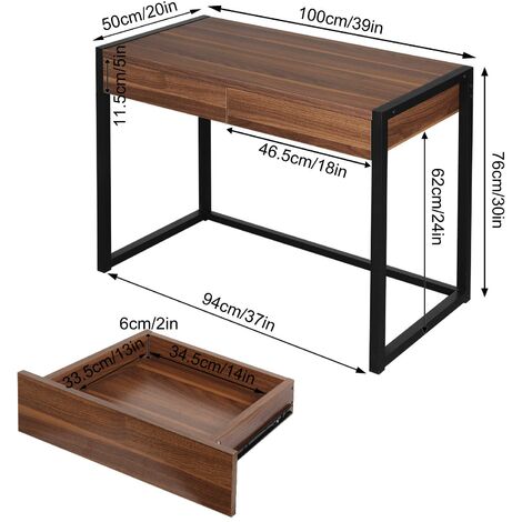 Scrivania Scrittoio Stile Industriale Minimal 2 Cassetti Faggio e Nero