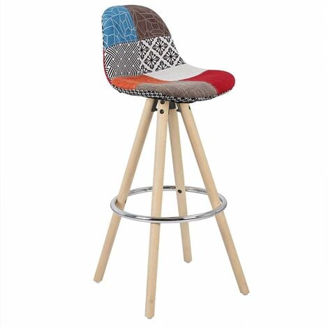 WOLTU Sgabelli da Bar Sedia Cucina con Schienale Tessuto di Lino Gambe Legno 2PZ Patchwork 1 in Tessuto di Lino
