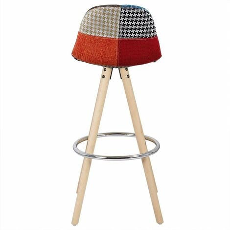 WOLTU Sgabelli da Bar Sedia Cucina con Schienale Tessuto di Lino Gambe Legno 2PZ Patchwork 1 in Tessuto di Lino
