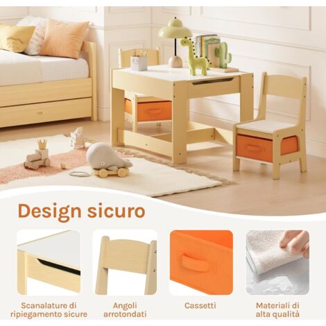 WOLTU Mobili Legno con Lavagna Contenitore Tavolo e Sedie per