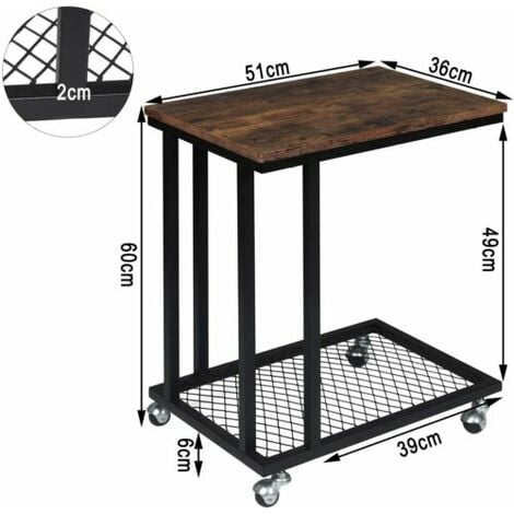 WOLTU Tavolino da Caffe Porta PC Laterale Tavolo con Rotelle in Legno e  Metallo