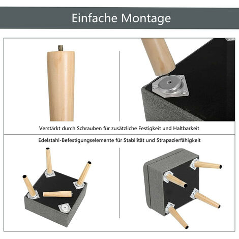 WOLTU Pouf Contenitore Sgabello Basso Sedia Rotonda Seduta Imbottita Oxford  Lino Grigio Scuro