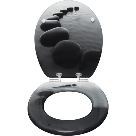 WOLTU Copriwater Universale in Legno Sedile WC Coperchio Tavoletta Copri WC Pietre nere