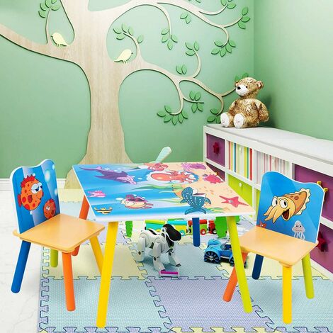 WOLTU Set Mobili Tavolo e Sedie per Bambini Gioco Tavolino con 2 Sgabelli  Oceano