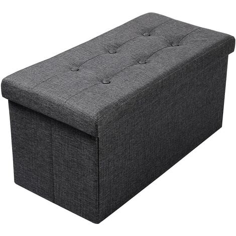 WOLTU Pouf Portaoggetti Ripiegabile Cassa Panca Contenitore Sgabello Lino  Oxford Grigio Scuro