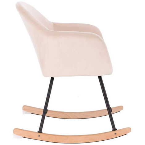 Poltrona A Dondolo In Velluto Crema - Sedia Relax Con Schienale E Braccioli, Base In Legno - Foto 8