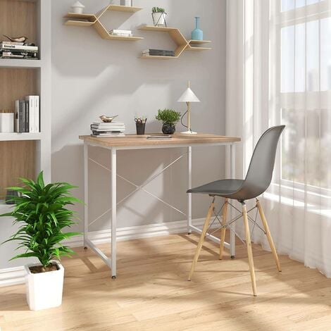 WOLTU Scrivania Computer Tavolo PC Scaffale Moderno per Ufficio Lavoro Studio Legno+bianco