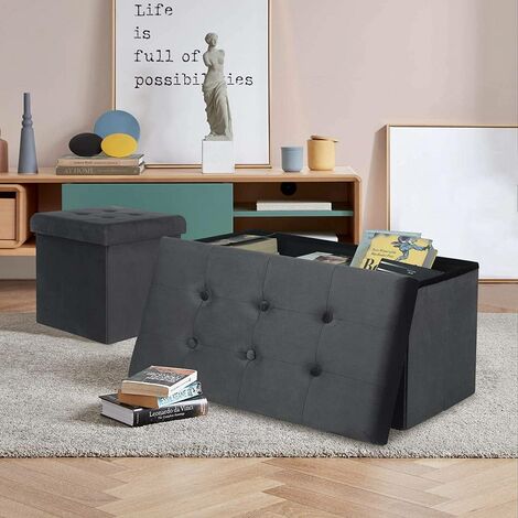 WOLTU Pouf Contenitore Pieghevole Cassapanca Scarpiera ingresso Poggiapiedi 76cm Grigio