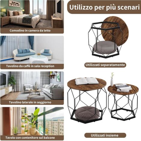 Set Di 2 Tavolini Alti E Sottili – Comodini Da Soggiorno O Camera Da Letto, Finitura Rustica Marrone E Nero - 6