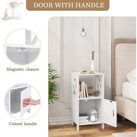 Set Di 2 Comodini Stretti WOLTU - Bianco, 30x30x60 Cm, Con Vano Aperto E Nascosto, In MDF - Foto 7