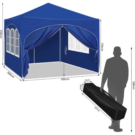 BRIMO Tenda Da Festa Pieghevole 3x4,5 M Impermeabile Con 3 Pannelli Laterali - Telaio In Acciaio, Antivento, Per Eventi E Giardino, Colore Nero