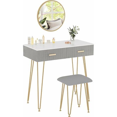 Toletta con specchio e sedia in legno Tavolo da trucco moderno con