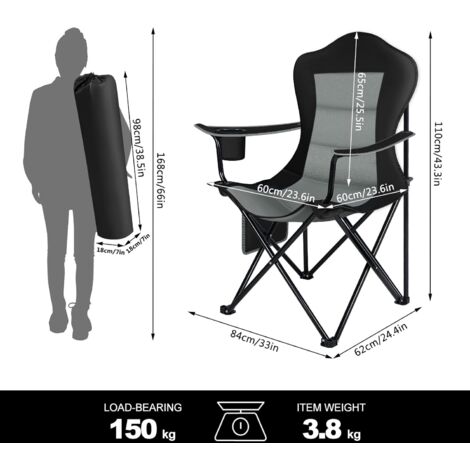 Sedia Pieghevole Da Campeggio E Pesca Con Portabicchieri - Portatile 1,9kg - Capacità 120kg - 5 Colori - 3