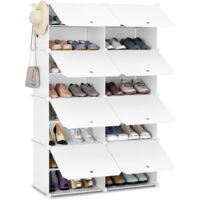 WOLTU Scarpiera da Ingresso. Porta Scarpe con 8 Scomparti. Scarpiera Modulare per 32 Paia di Scarpe. Contenitore per Scarpe con Porte. in Plastica e Metallo. Bianco