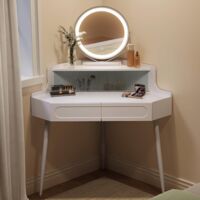 WOLTU Tavolo da trucco ad angolo, Bianco, 139 cm con illuminazione LED