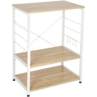 WOLTU Scaffale per Cucina in Acciaio Legno Carrello per Microonde Scaffalature Rovere
