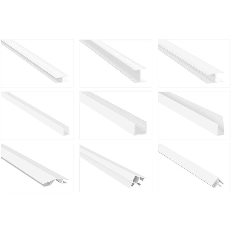 Profili di bordatura PVC bianco 2m - H / U & profili di montaggio ad angolo,  molti modelli - HJ: Profili di accoppiamento a U, Profilo a U 274 isoscele  - montaggio da 10.8 mm