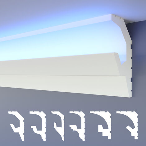 HEXIMO LED Modanature per stucchi 2in1, soffitti a illuminazione indiretta XPS polistirene: Pezzo campione 25 cm, HLED-19 - 53x100 mm (de)