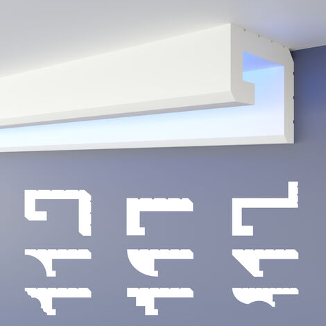 HEXIMO LED Profilo di fuga d'ombra modanature in stucco, illuminazione indiretta in polistirene XPS: HLED-2 - 56x70 mm, 10.2 Metri / 6 Leisten