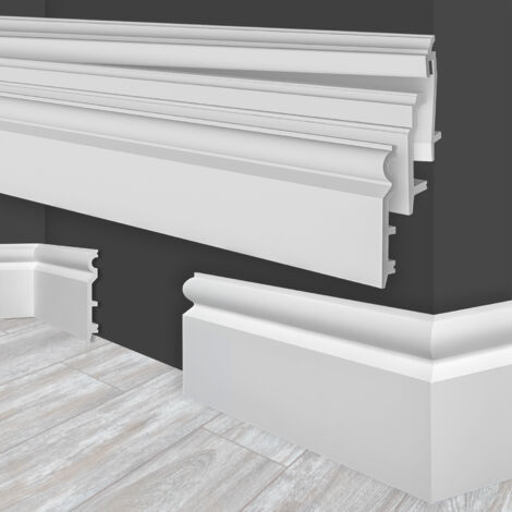 MARBET DESIGN Battiscopa HDPS in plastica bianca Listelli per pavimenti Plastico Listelli luminosi Illuminazione indiretta a LED: 10 Meter / 5 Leisten (de), HF-2 - 120x15 mm (de)