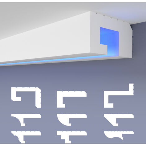 HEXIMO LED Profilo di fuga d'ombra modanature in stucco, illuminazione indiretta in polistirene XPS: 10.2 Metri / 6 Leisten, HLED-23 - 90x48 mm (de)