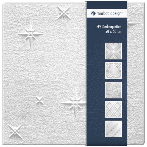 Marbet Design piastrelle per soffitto in polistirolo EPS bianco 50x50cm confezione economica: Zima - con sovrapposizione, 2 m² / 8 pannelli