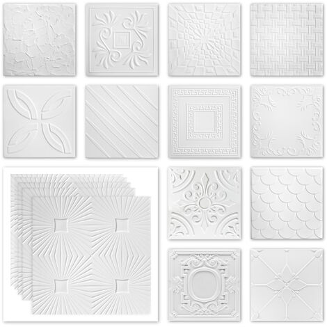 HEXIM Pannelli per soffitto 50x50cm Piastrelle in polistirolo XPS bianco, Rivestimento Suffitti: No.09, 2 m² / 8 pannelli