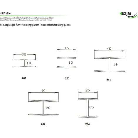 Profili di bordatura PVC bianco 2m - H / U & profili di montaggio ad  angolo, molti modelli - HJ: Profili di accoppiamento a U, Profilo a U 274  isoscele - montaggio da 10.8 mm