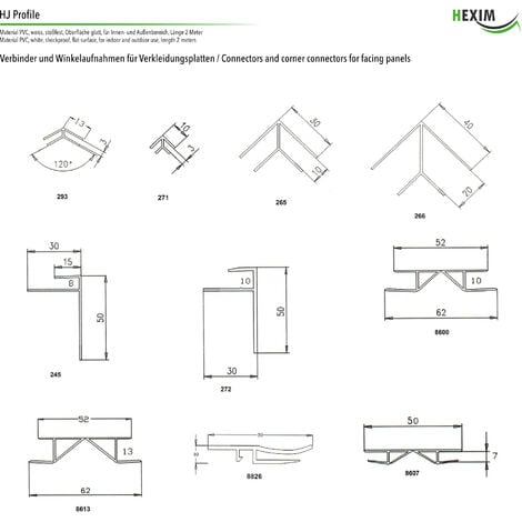 Profili di bordatura PVC bianco 2m - H / U & profili di montaggio ad  angolo, molti modelli - HJ: Profili di accoppiamento a U, Profilo a U 274  isoscele - montaggio da 10.8 mm