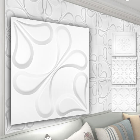 Pannelli murali 3D in plastica PVC - rivestimento murale bianco con ottica 3D - motivi floreali: 5 mq 20 pannelli, HD102