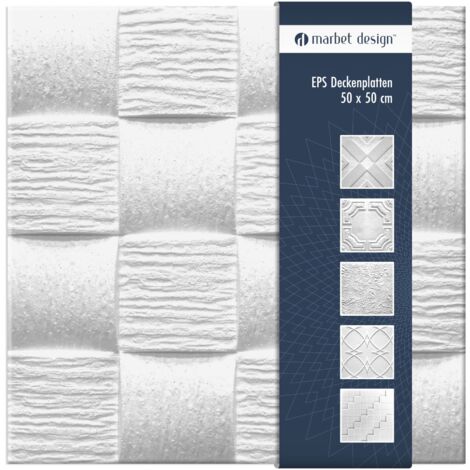 Marbet Design piastrelle per soffitto in polistirolo EPS bianco 50x50cm confezione economica: Albero2, 2 m² / 8 pannelli
