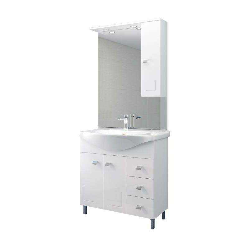 Mobile bagno 85 cm con lavabo, specchio e colonna bianco portuna