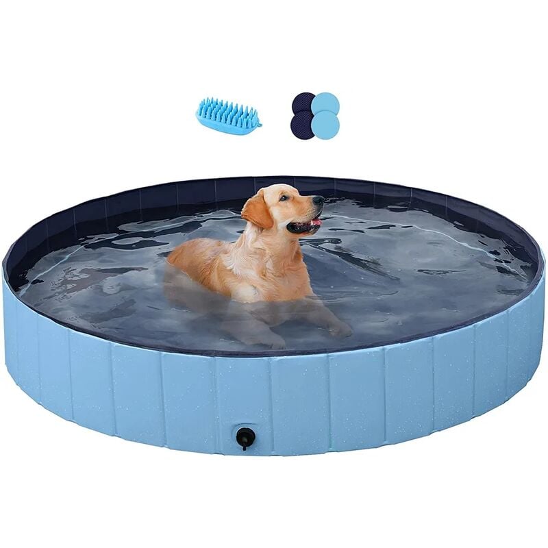 Piscine portative pour chien de 160 x 30 cm, baignoire antidérapante  pliable en PVC pour animaux de compagnie de petits à grands chiens