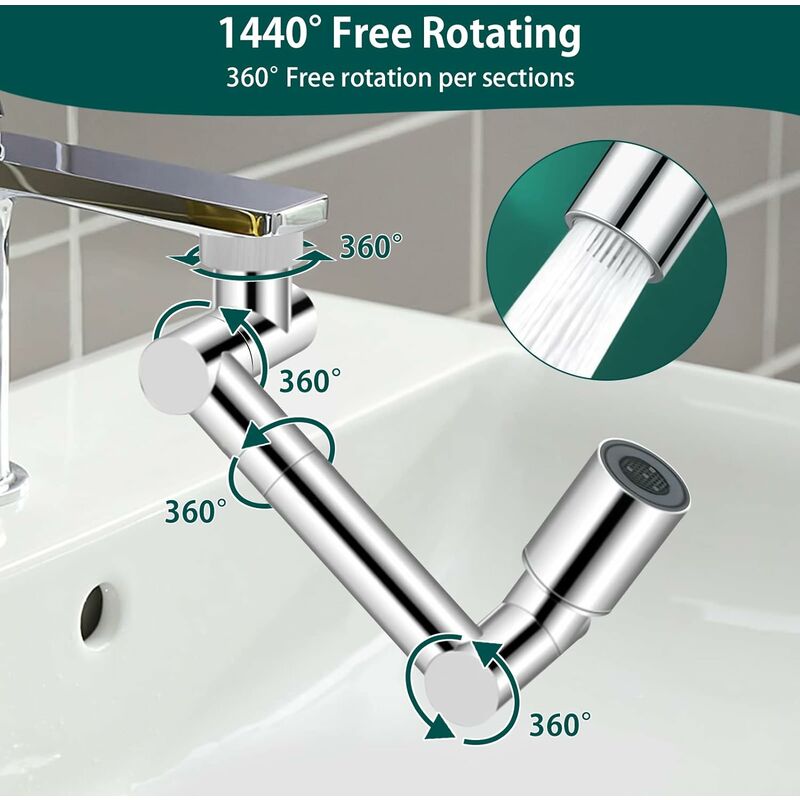 1800° Robinet à Rallonge Rotatif Multifonctionnel Extension Robinet Rotatif  Universel 2 Modes Mousseur Robinet Economie Eau Rallonge Robinet Lavabo  pour Robinets de Cuisine et Salle de Bain : : Bricolage