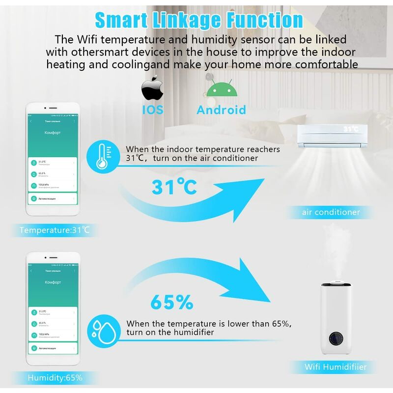 WiFi Smart Température Capteur Hygromètre Intérieur Thermomètre Intérieur  avec application Notification et stockage de données pour Greenhouse, Wine